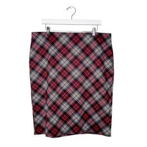CAROLE WREN RED GRAY PLAID SKIRT SZ XL